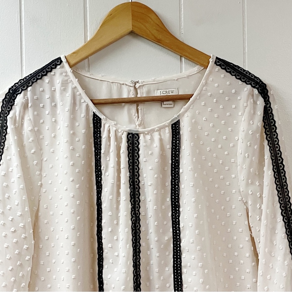 Lace Feminine Romantic J CREW Blouse SZ 12 Cream Swiss Dot Long Sleeve Classic - Picture 6 of 9